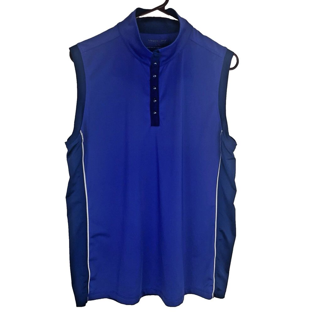 Maggie Lane Womens Golf Shirt Sleeveless Mock Neck Snap Placket Royal Blue XL